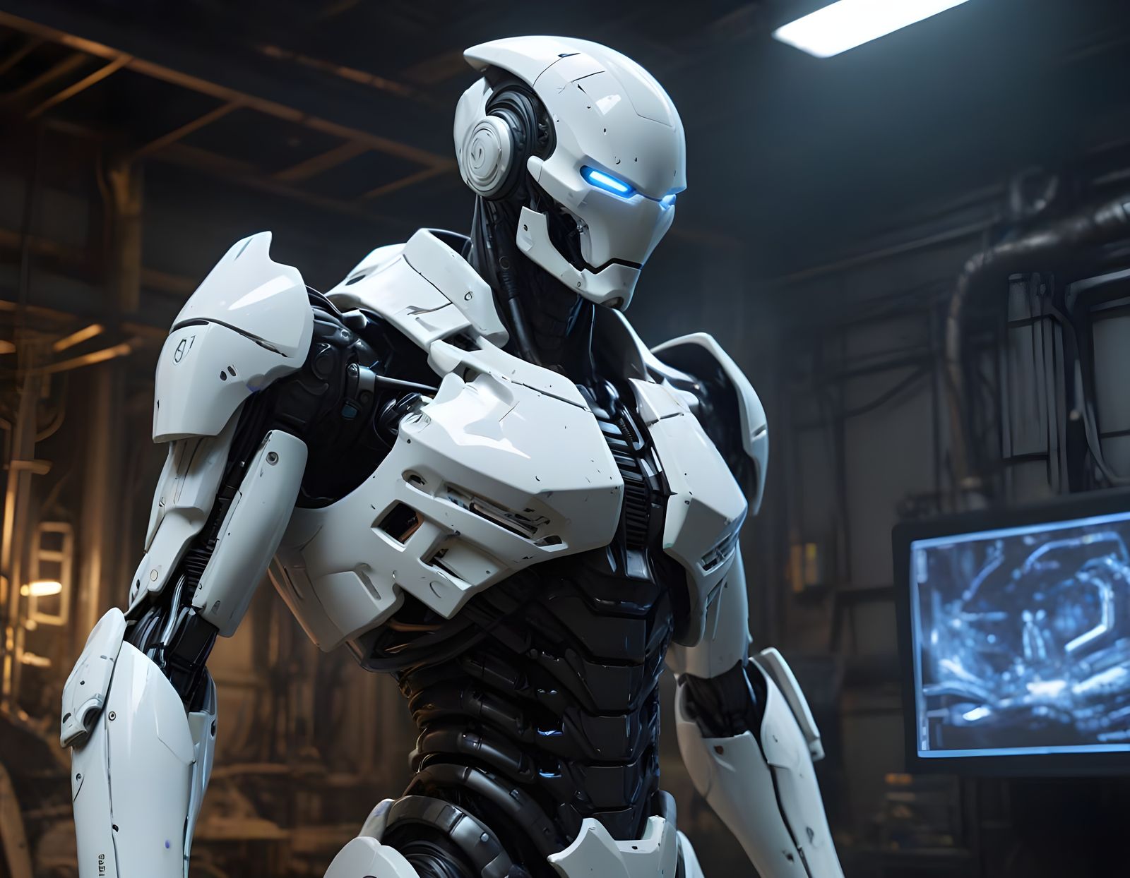 Cybernetic Android in Futuristic Industrial Complex