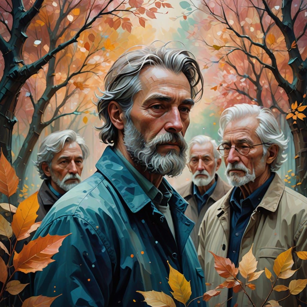 Elderly Man Embodies Winter in Ethereal Impressionism