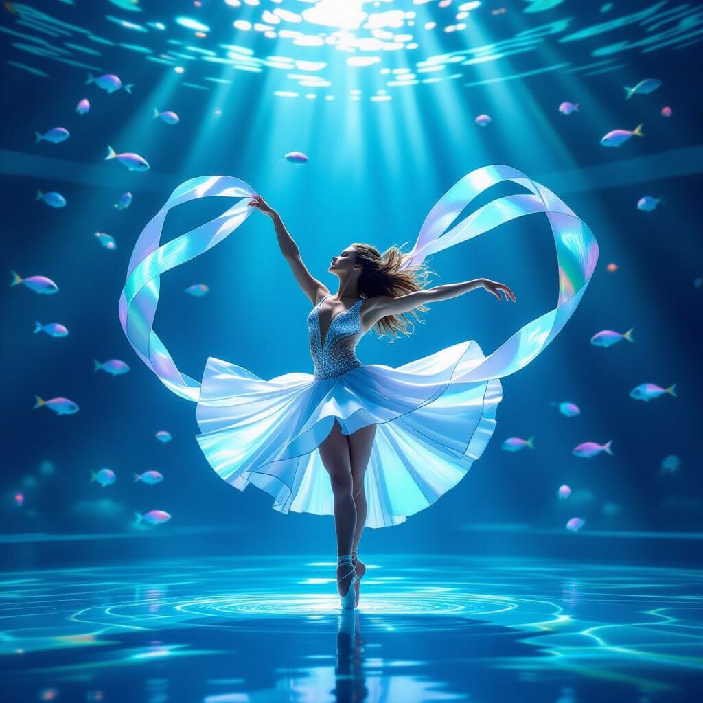 Rhythmic Gymnast Performing in Bioluminescent Underwater Amp...
