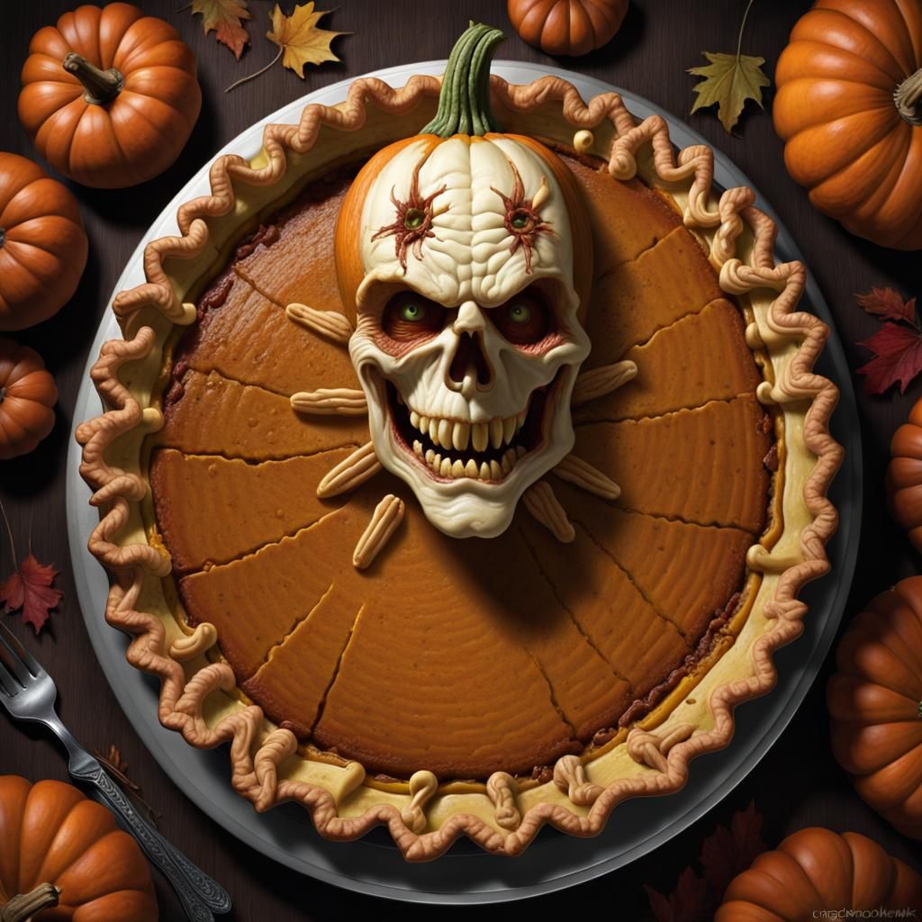 Sinister Pumpkin Pie, Dark Fantasy Illustration