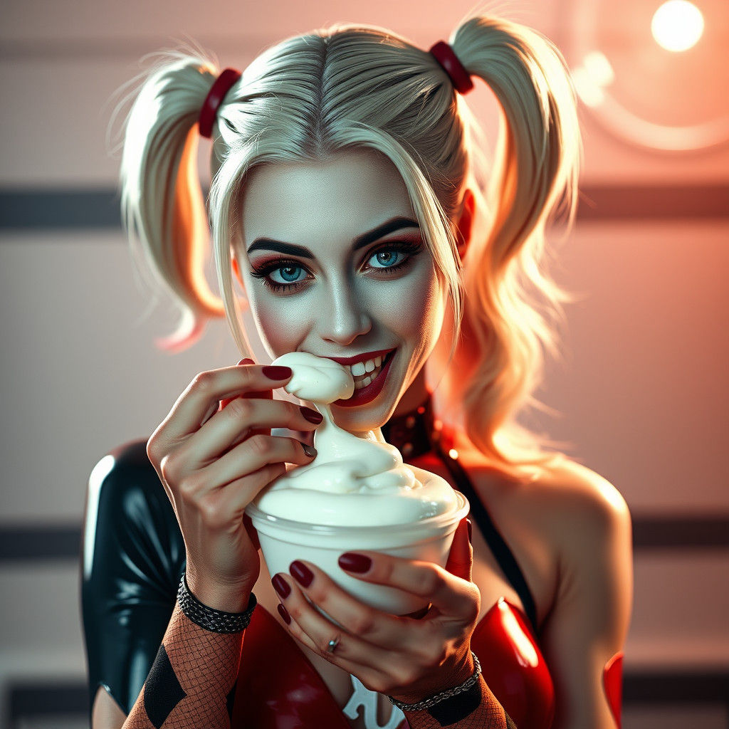 Hyperrealistic Harley Quinn Covered in Pudding