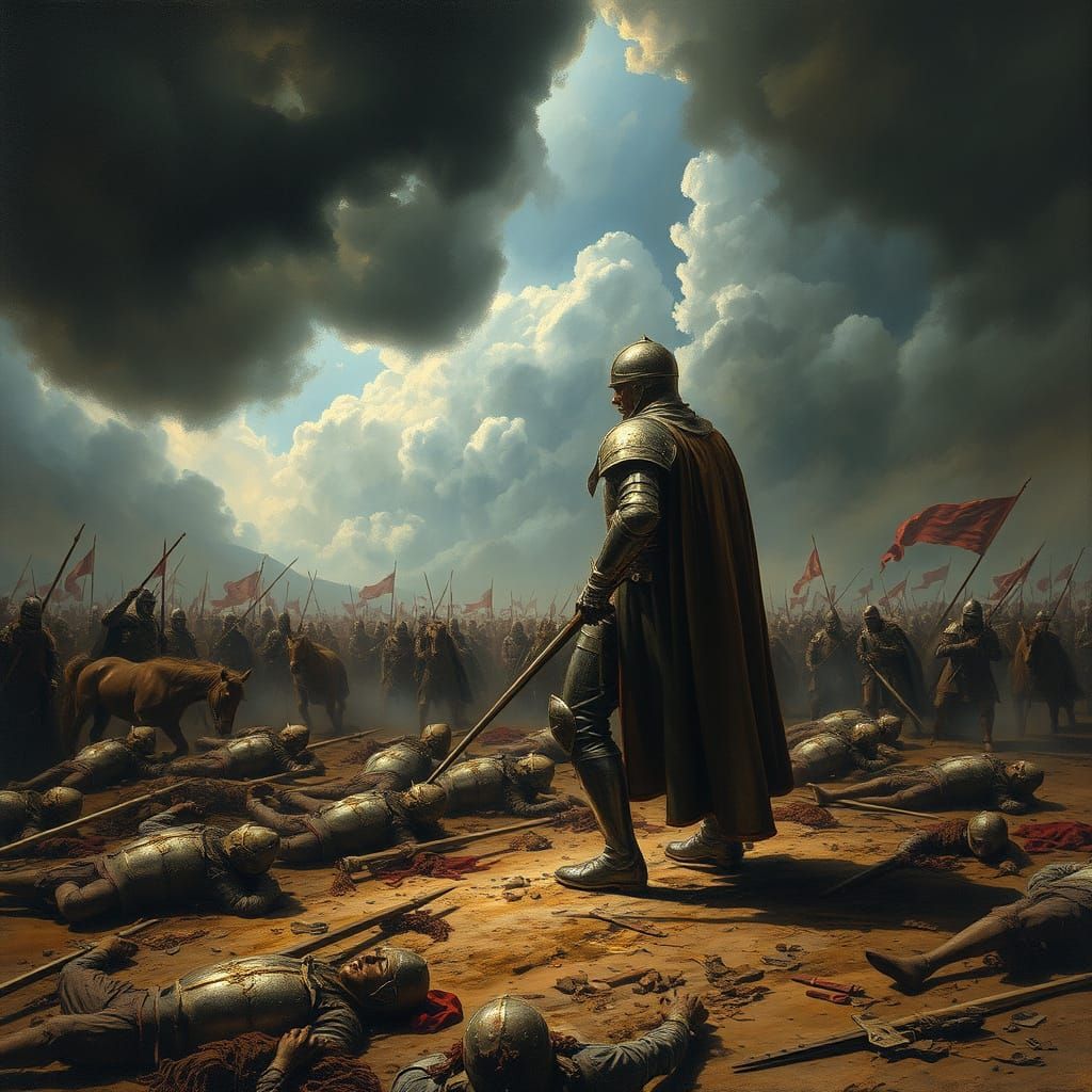 Medieval Knight Stands Against Overwhelming Odds in Dark and...