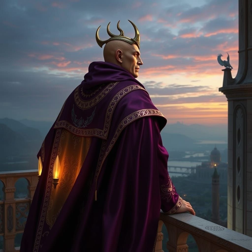 Ethereal Figure Gazing Towards Morrowind at Dusk