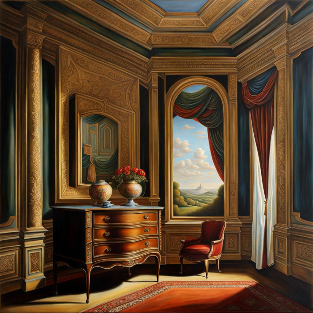 Mysterious Trompe-l'œil Oil Painting with 3D Illusion
