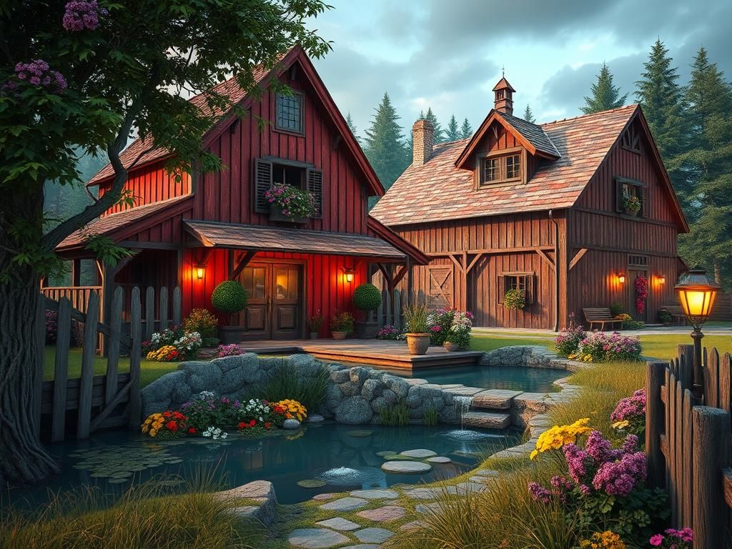 Hyperrealistic Barn in Xanadu, Kinkade Style