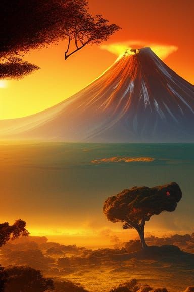 Volcanic Eruption in Prehistoric Landscape Art