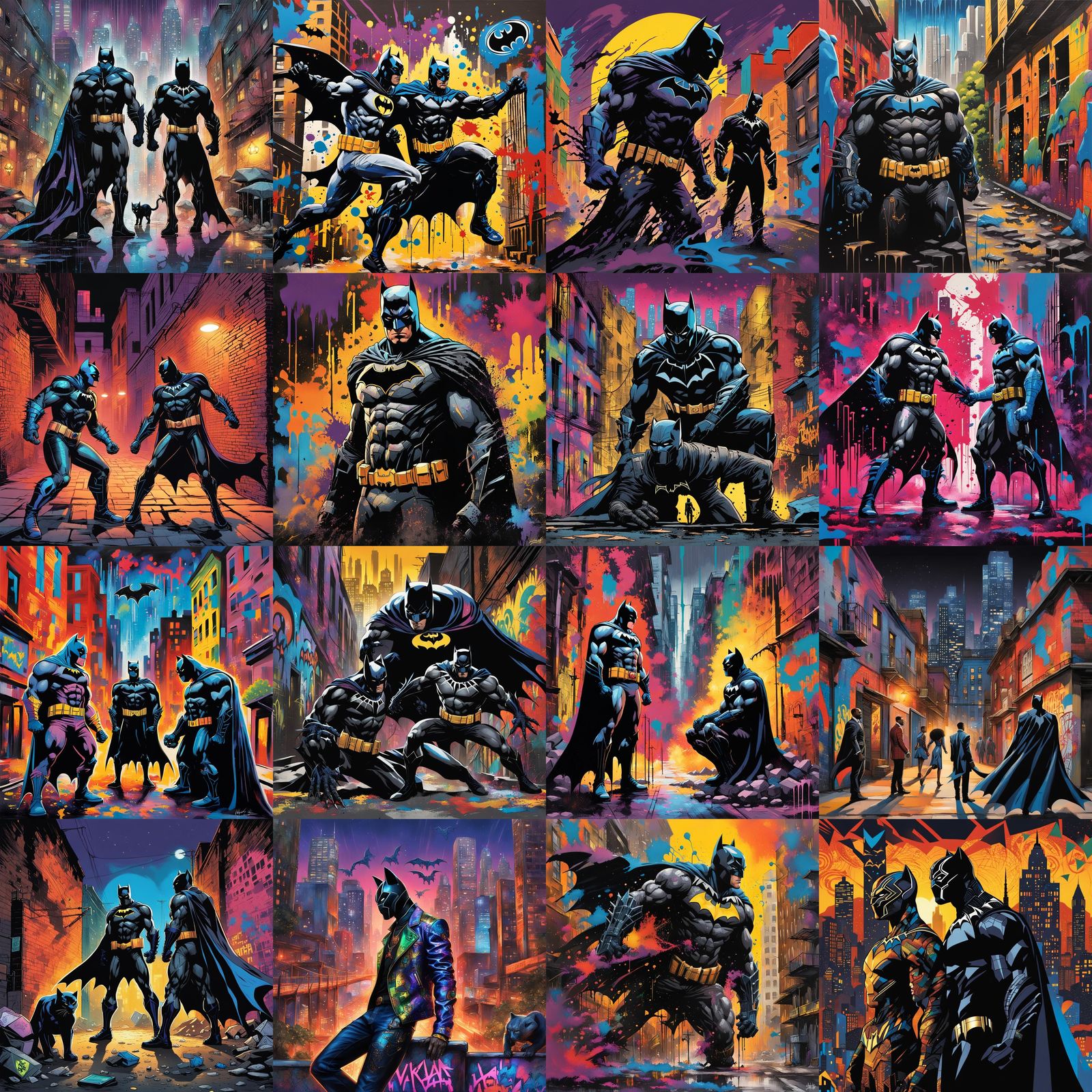 Batman vs Black Panther in Graffiti Street Art