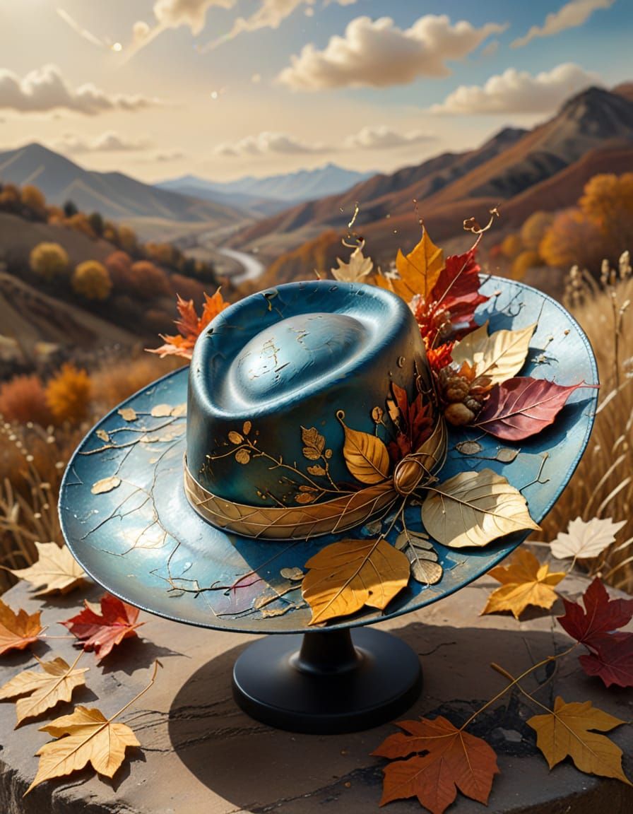 Surreal Hats Woven from Nature in Alcohol Ink Style