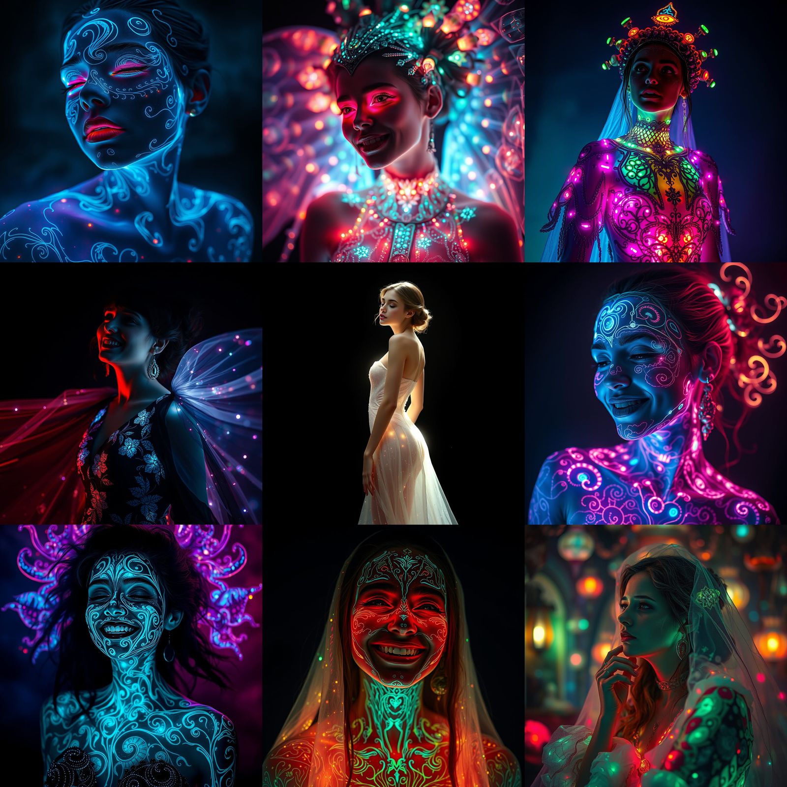 Bioluminescent Woman Portrait in Hyperrealistic Style