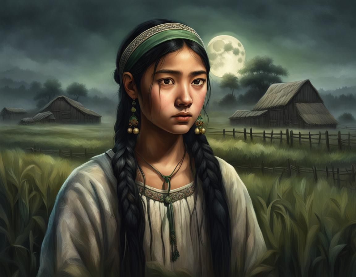 Eurasian Peasant Girl Portrait in Photorealistic Style