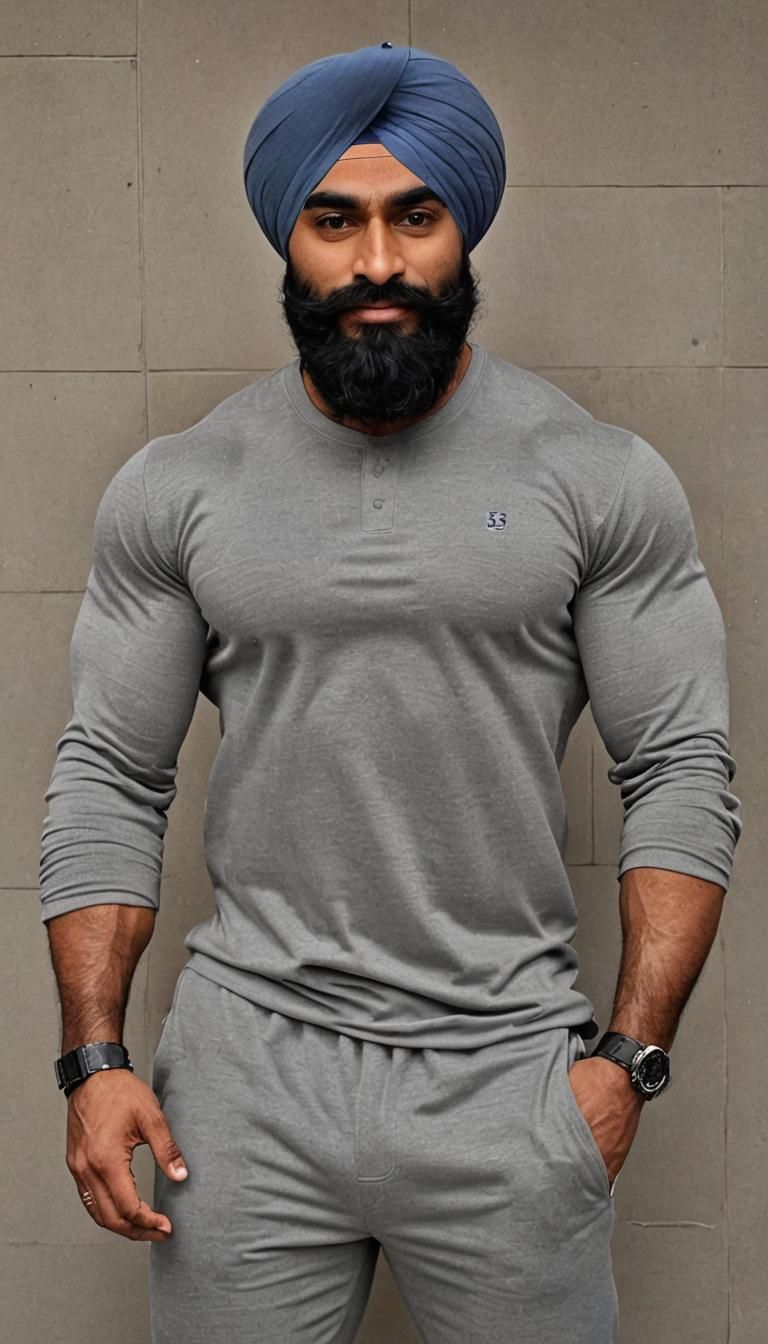 Sikh punjabi bodybuilder in tight cloths.