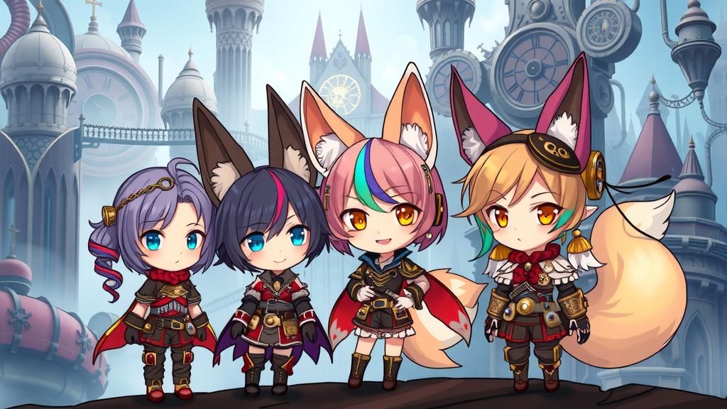 Chibi Steampunk Fox RPG Characters in Gothic Setting