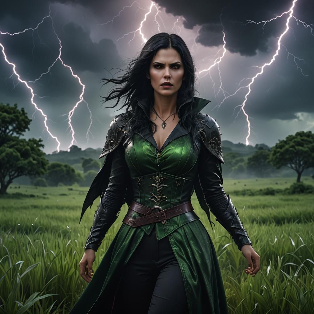 Vampire in Stormy Field: Detailed Matte Painting