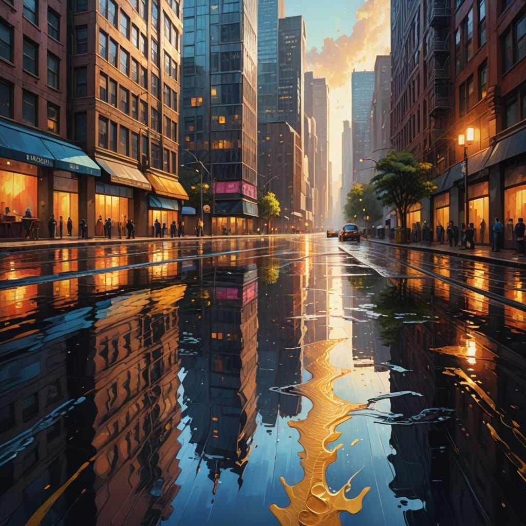 Sci-Fi Cityscape River in Vibrant Oil Painting