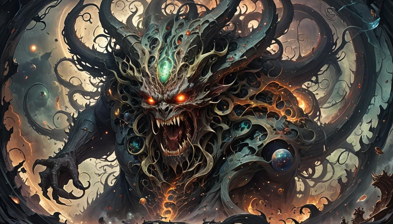 Multiverse Devouring Demon Portrait in Hyperdetailed Style