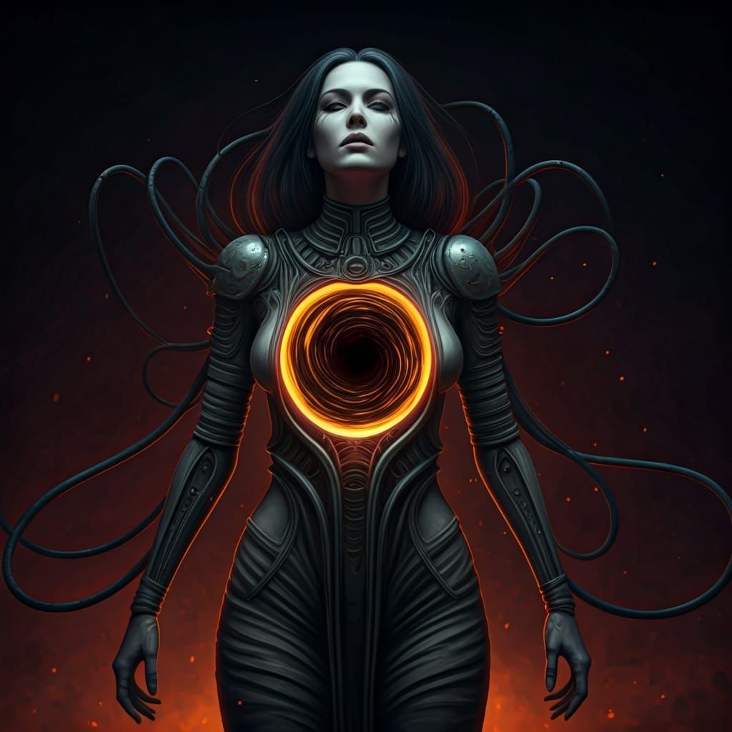 Ominous Black Hole Torso in Biomechanical Style