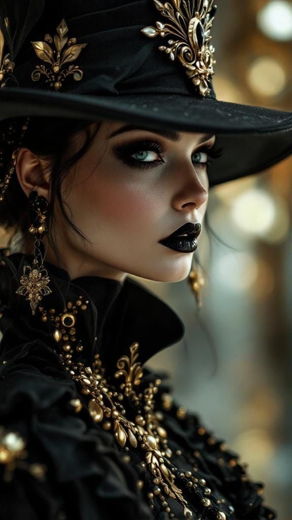 Gothic High Fashion with Gold Embellishments