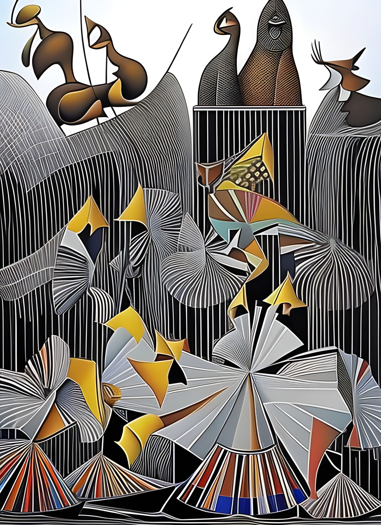 Abstract Backstage Scene with Costumed Figures