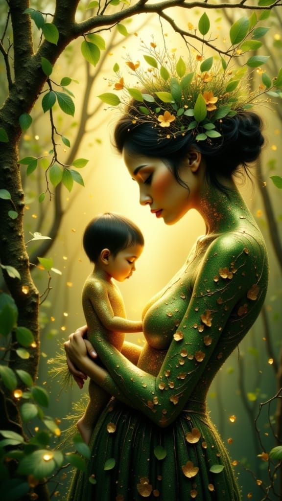 Mother Nature's Gentle Protection in Golden Forest