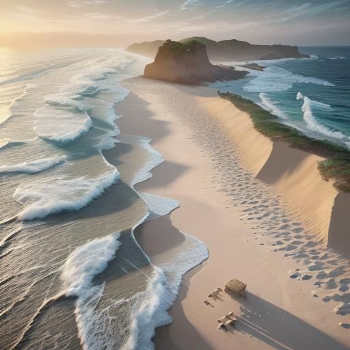 Textured Sandy Beach and Ocean in 3D Style