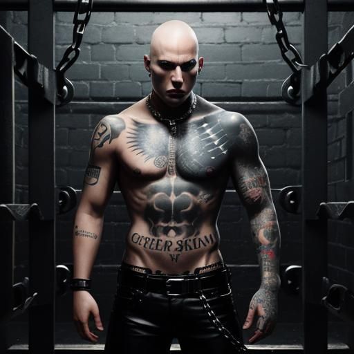 Gay Skinhead in Prison Cell: Hyperrealistic Concept Art