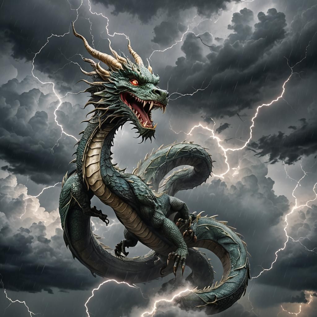 Eastern Dragon Coiling Through Storm Clouds