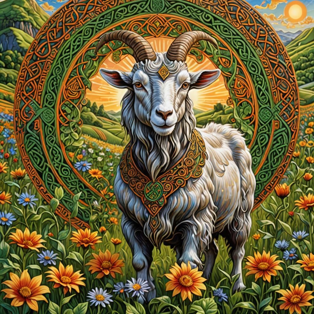 Celtic Goat Musician in Alex Grey Style