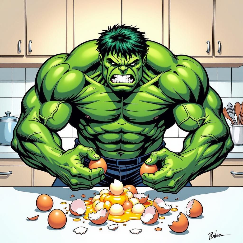 Hulk's Kitchen Mishap in Comic Book Style