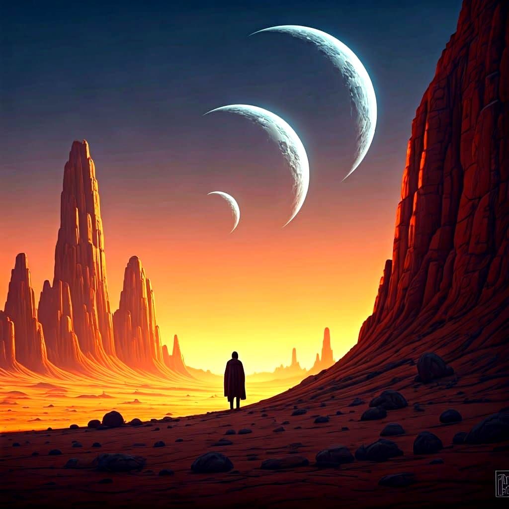 Epic Tatooine Sunset Under Triple Moons