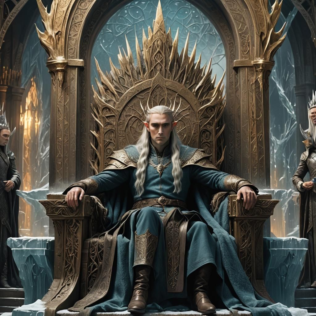 Elven King Thranduil on Throne: Fantasy Art Nouveau