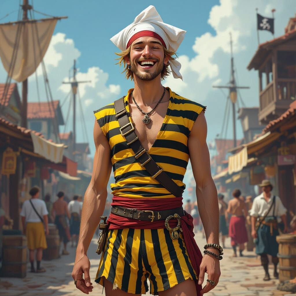 Goofy Pirate in 1800s Harbour, Digital Art