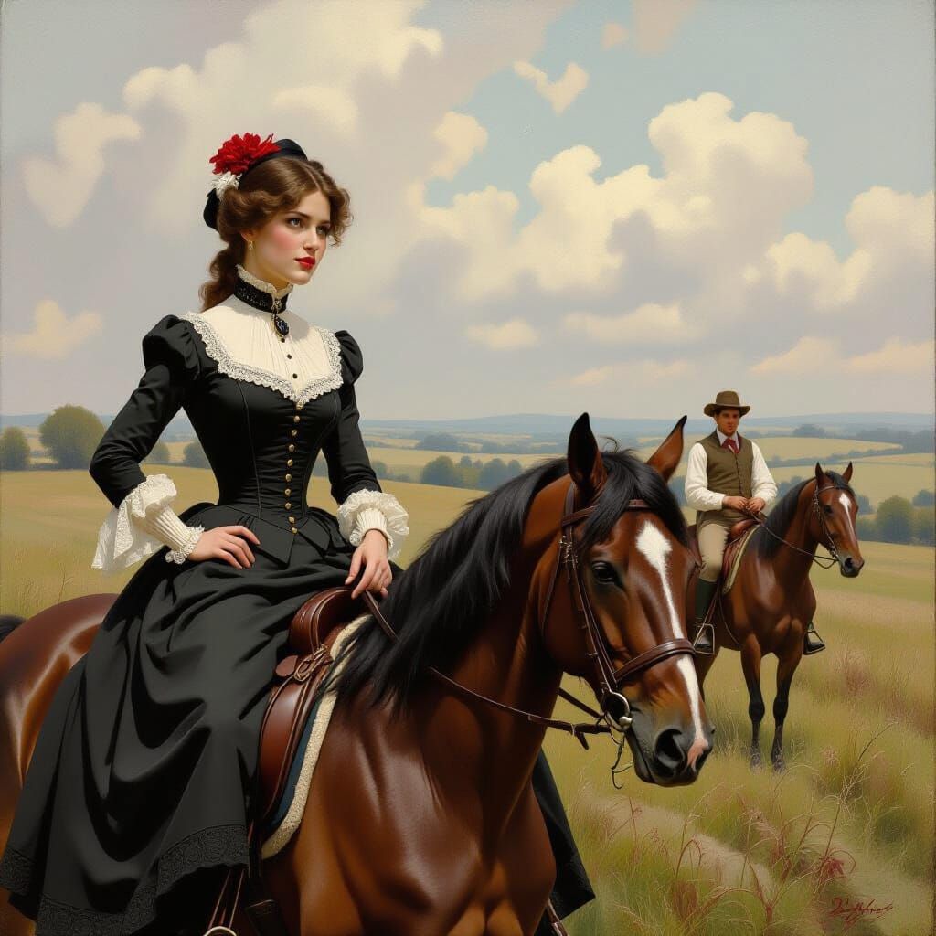 Victorian Woman on Horseback in English Countryside