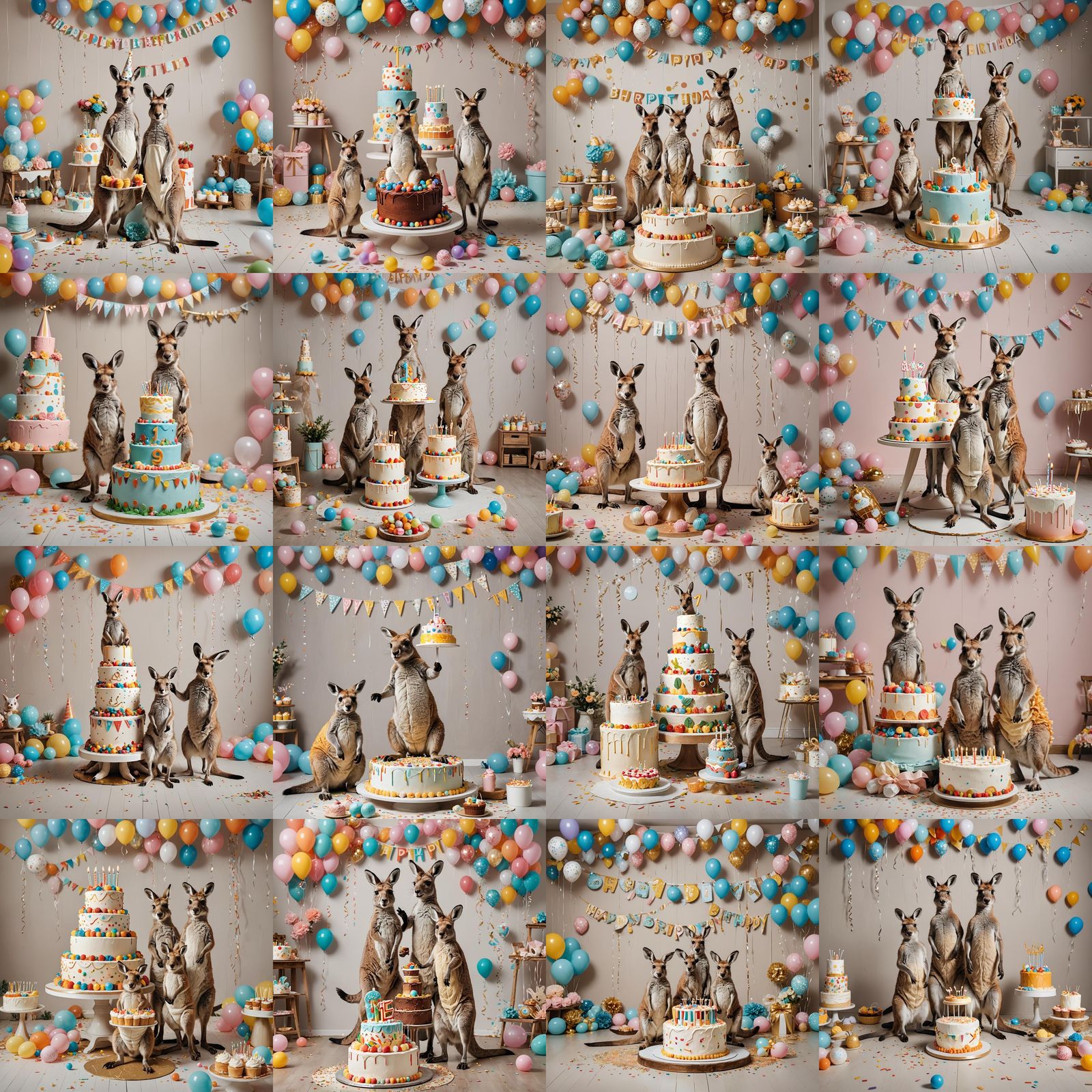 Kangaroos Celebrate Birthday in a Decorated Room