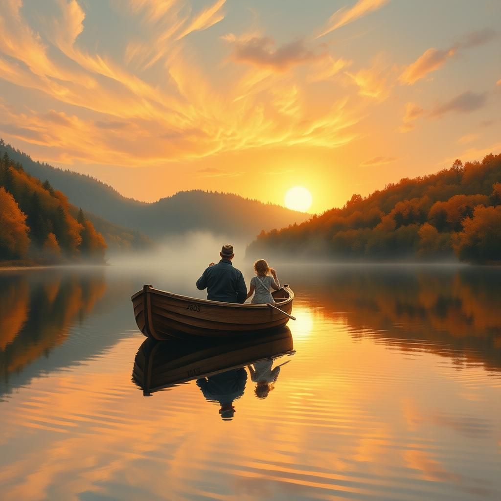 Autumn Fishing Scene in Romantic Style