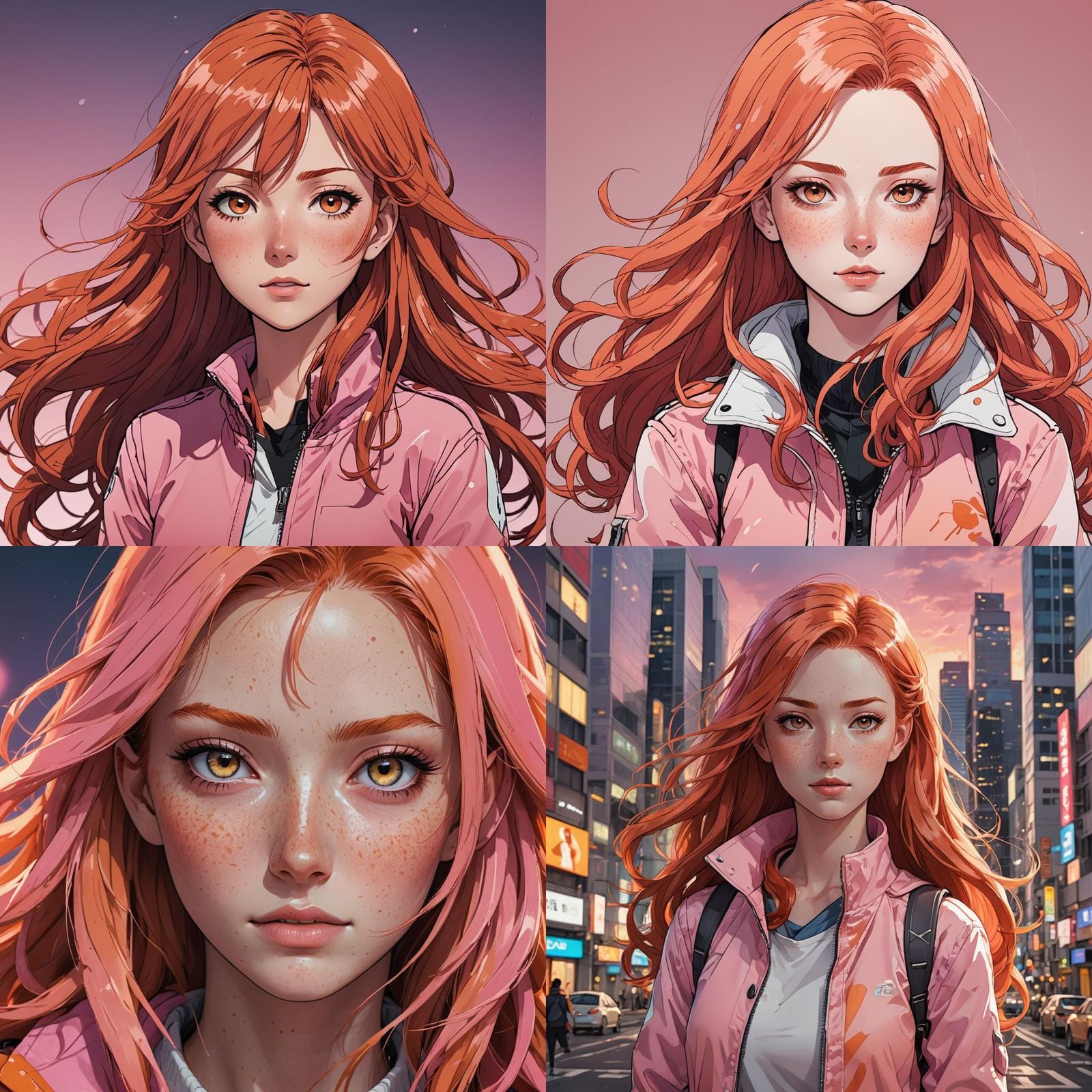 Anime Style Portrait of Redhead with Freckles