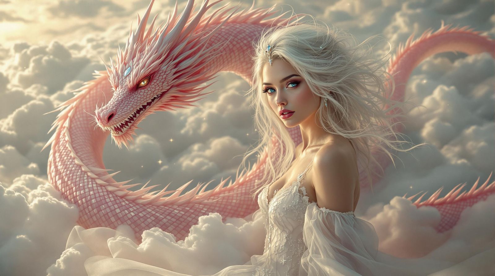 Surreal Goddess Emerges from Dreamy Clouds in Photorealistic...