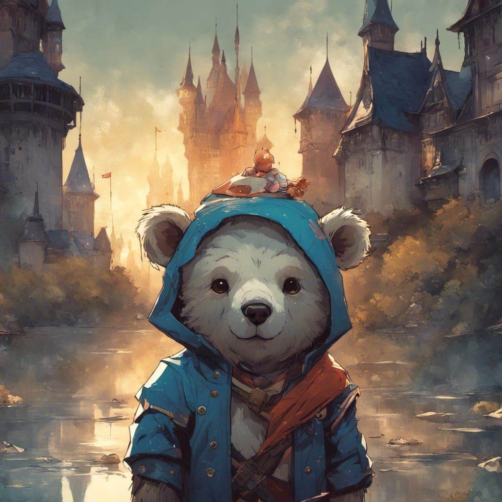 Adorable Anime Bear Cub with Jester Hat