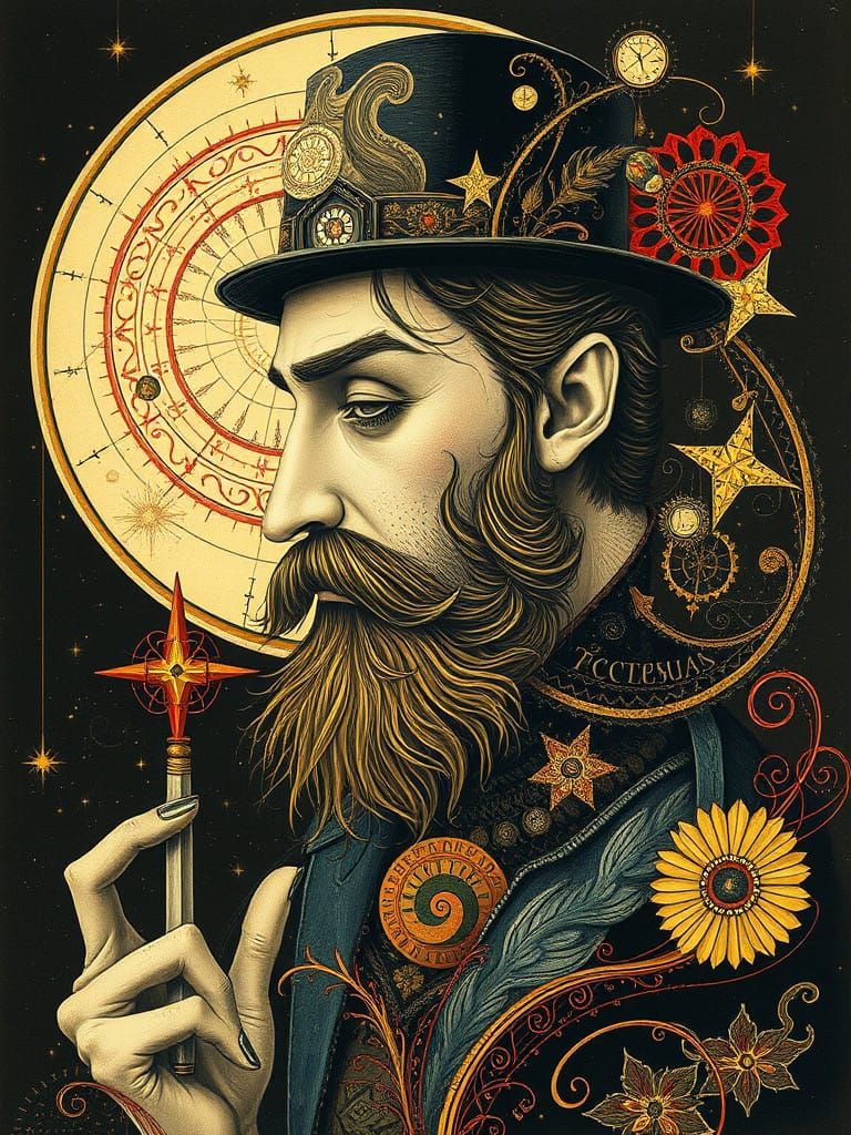 Androgynous Magician in Vibrant Vorticism Style