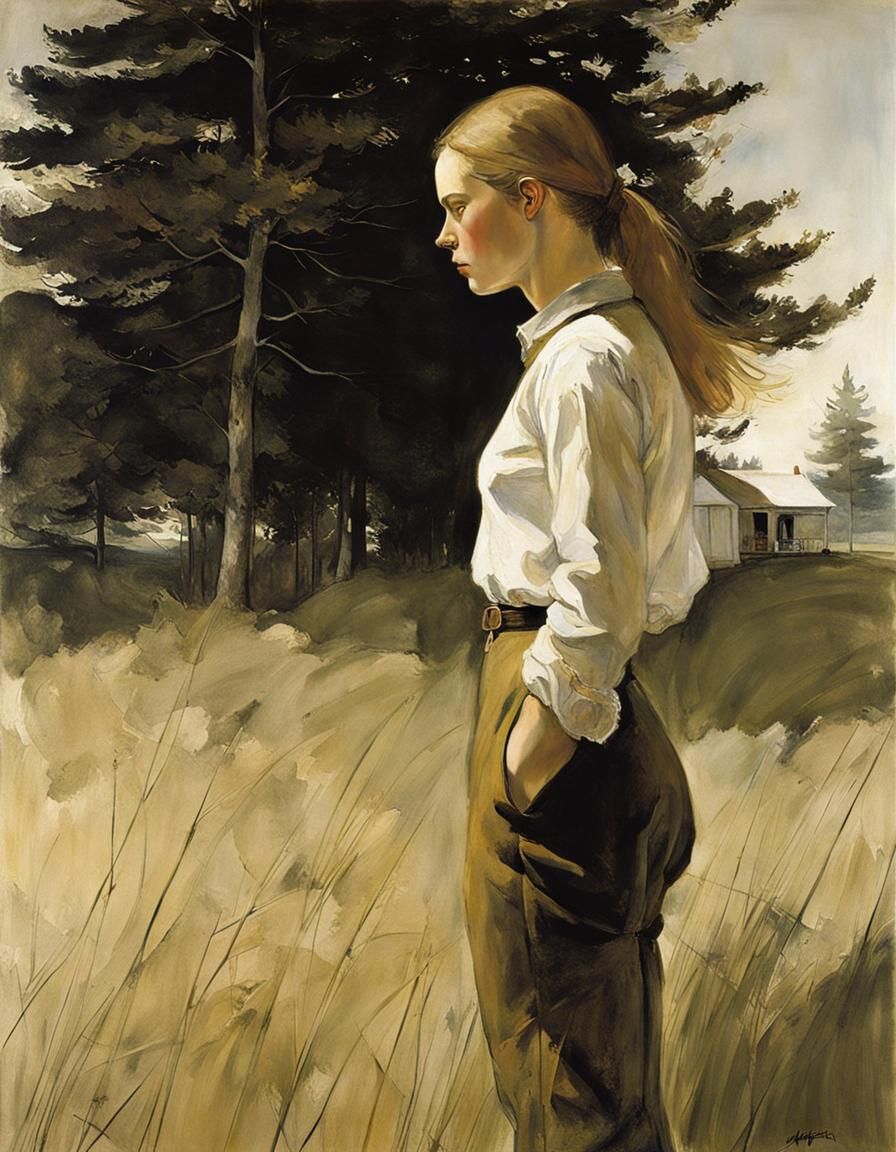 Solitary Woman Portrait in Wyeth Style