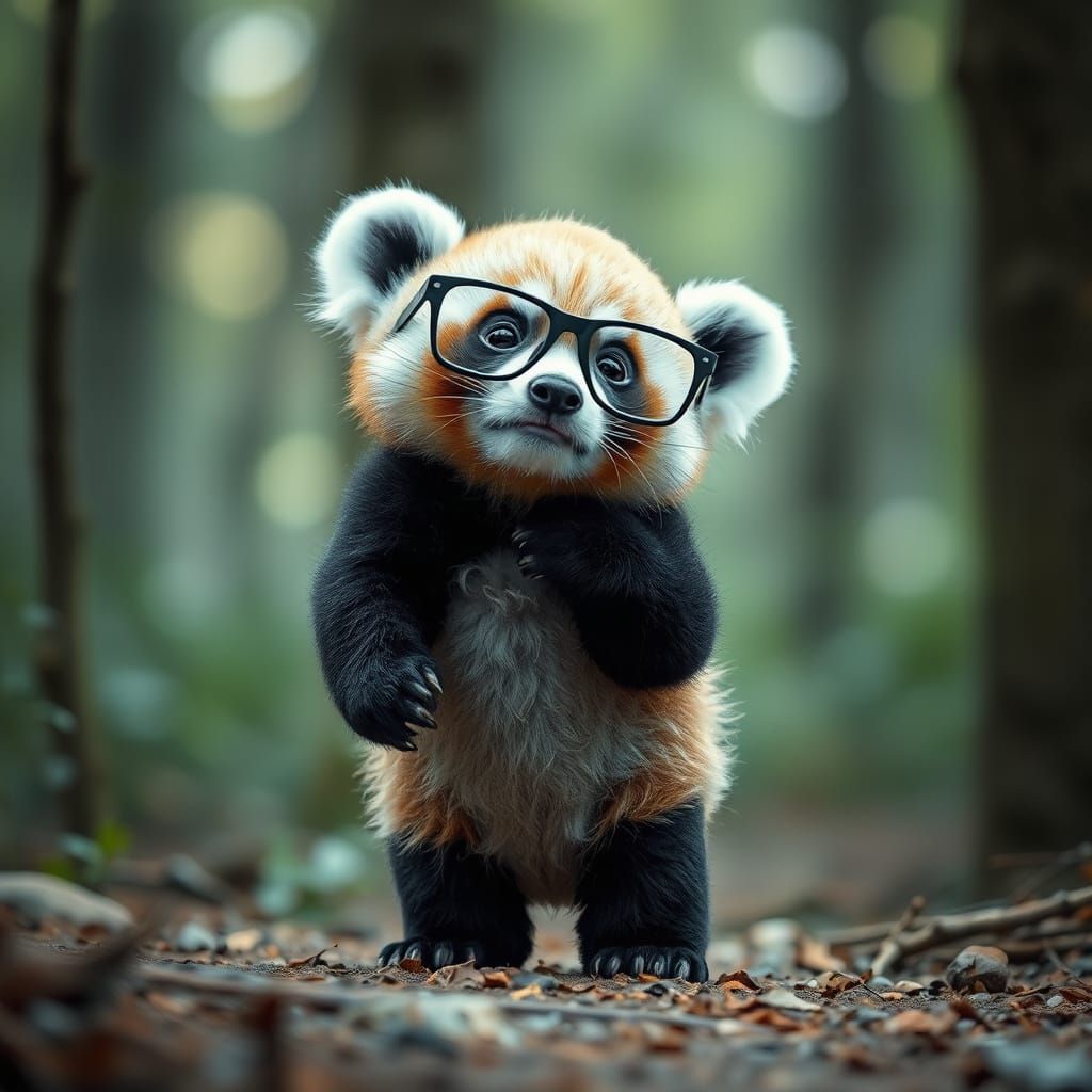 Realistic Panda Cub Wears Oversized Glasses in Enchanting Fo...