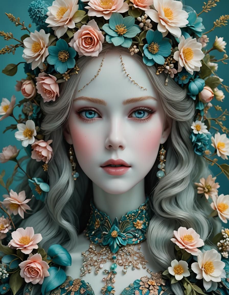 Doll with Flowers: Breathtaking Fantasy Art