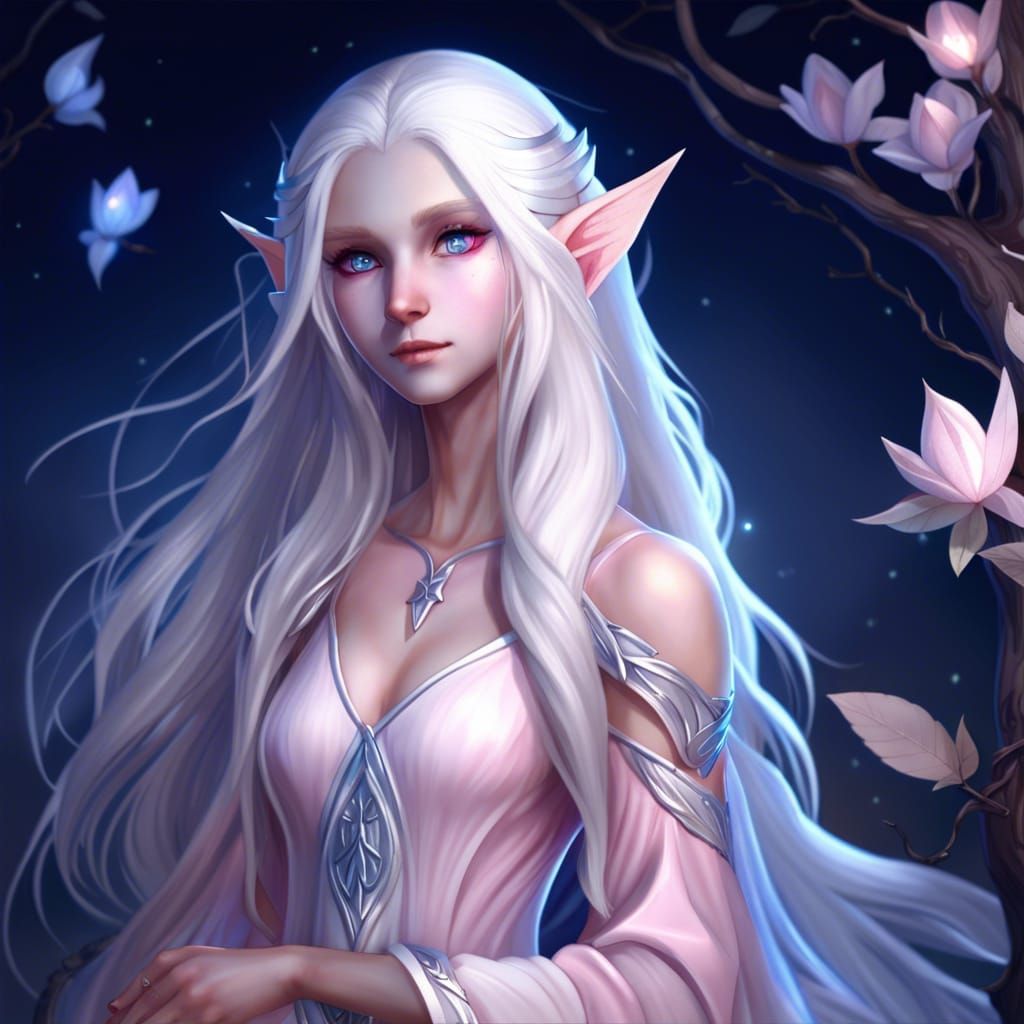 Elegant Elf with Long White Hair in Digital Art