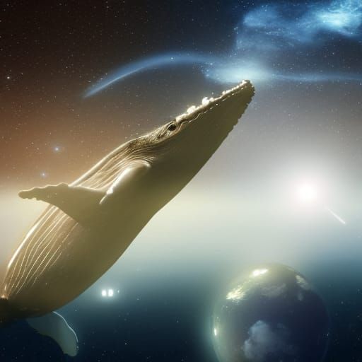 Whale in Space with Earth and Milky Way