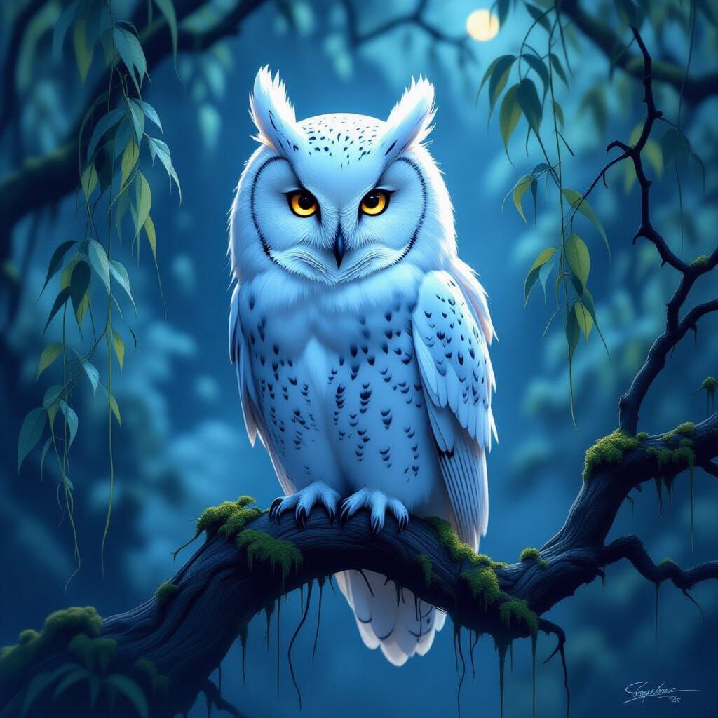 White Owl in Ethereal Matte Painting Style