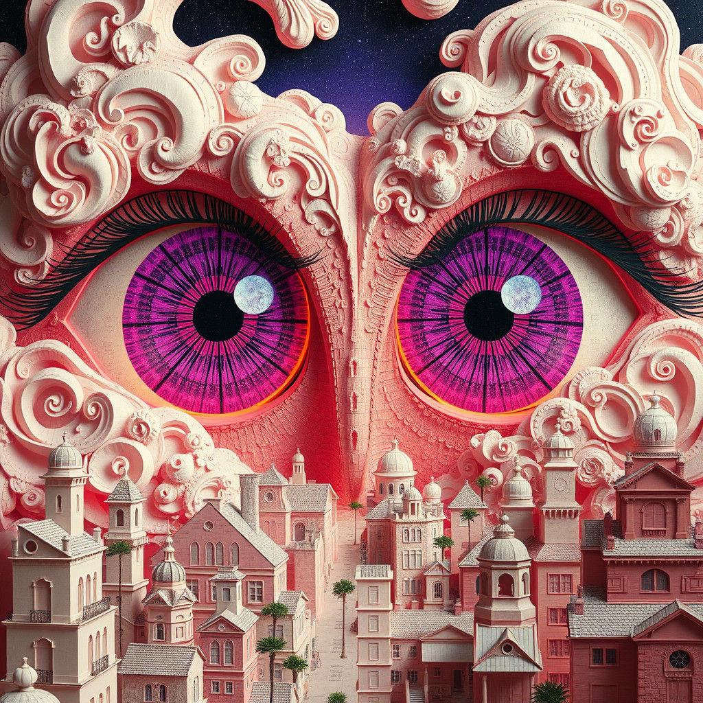 Surreal Eyes Reflecting a Psychedelic Townscape