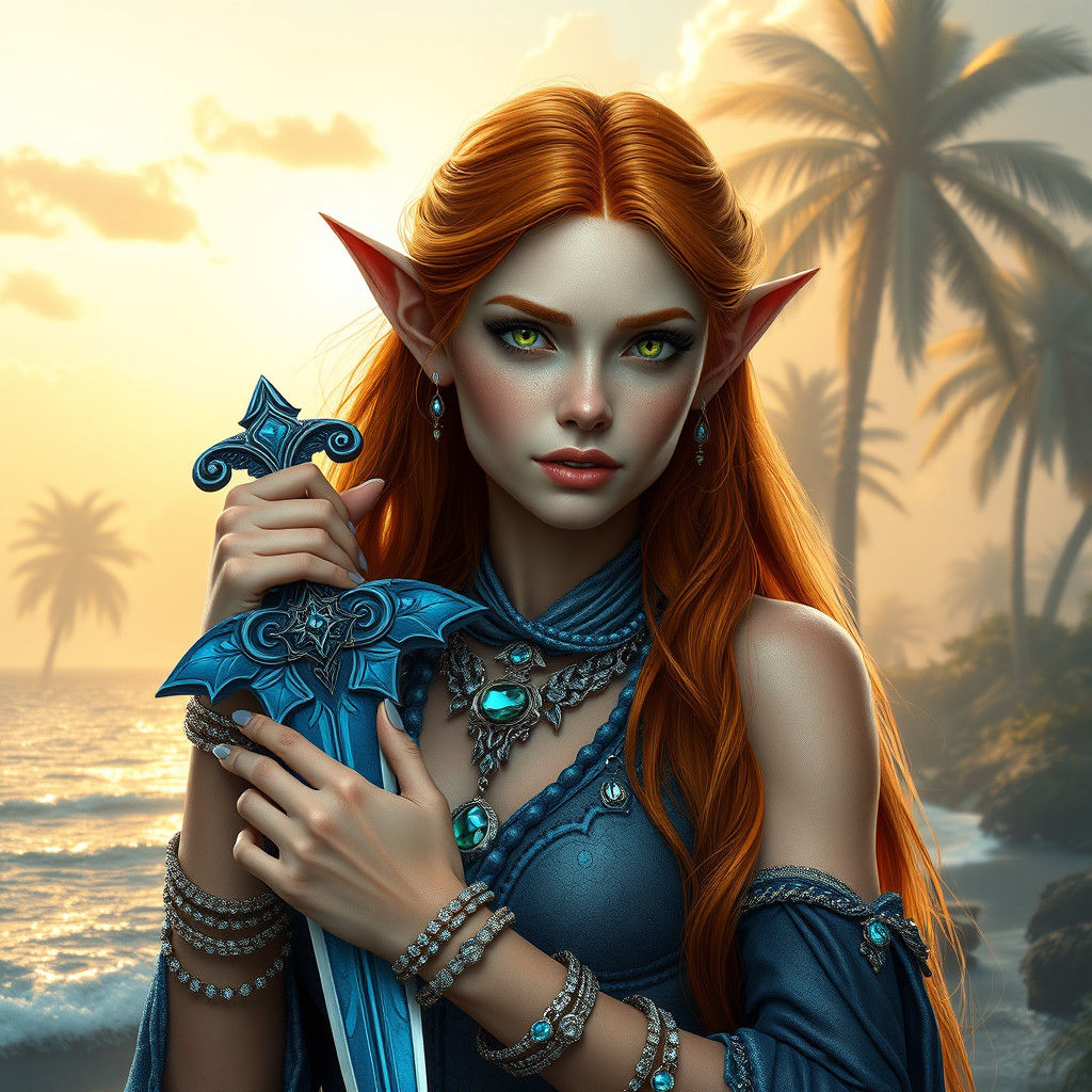 Enchanting Elf Warrior in Fantasy Landscape