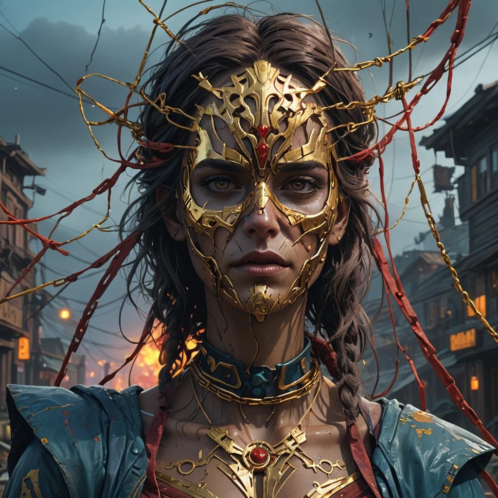Woman with Broken Mask: Fantastical Concept Art
