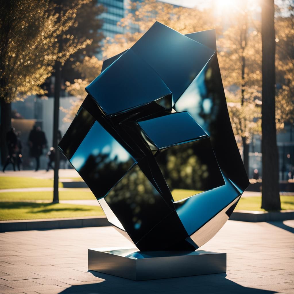 Giant Black Glass Sculpture in Sunlight: Polaroid Photo