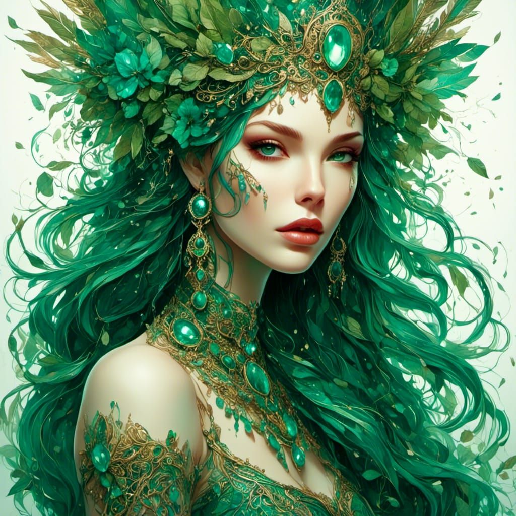 Emerald-Eyed Beauty with Red Hair, Ethereal Fantasy Art