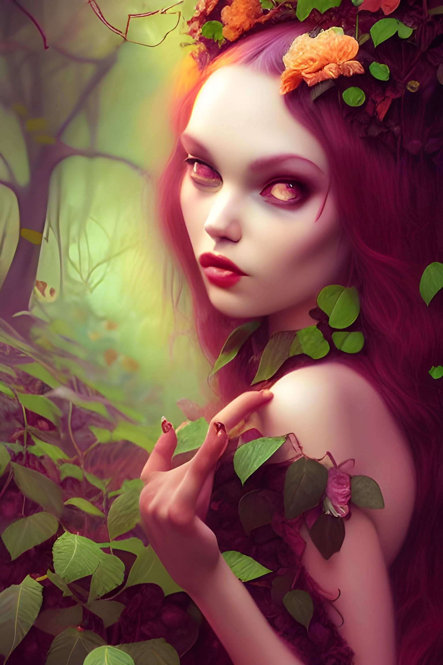Beautiful Vine Cat-Girl in Surreal Digital Art Style